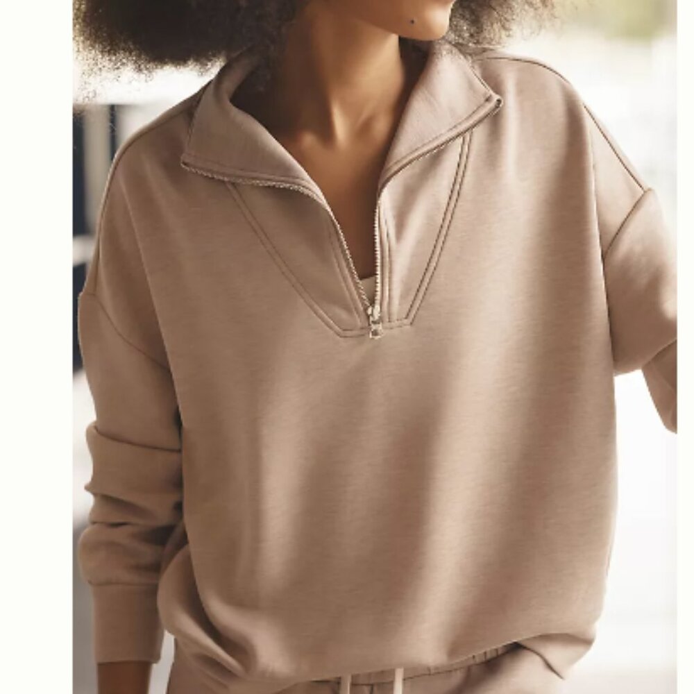 Varley Hawley Half Zip Sweatshirt in Taupe SZ Small Like New